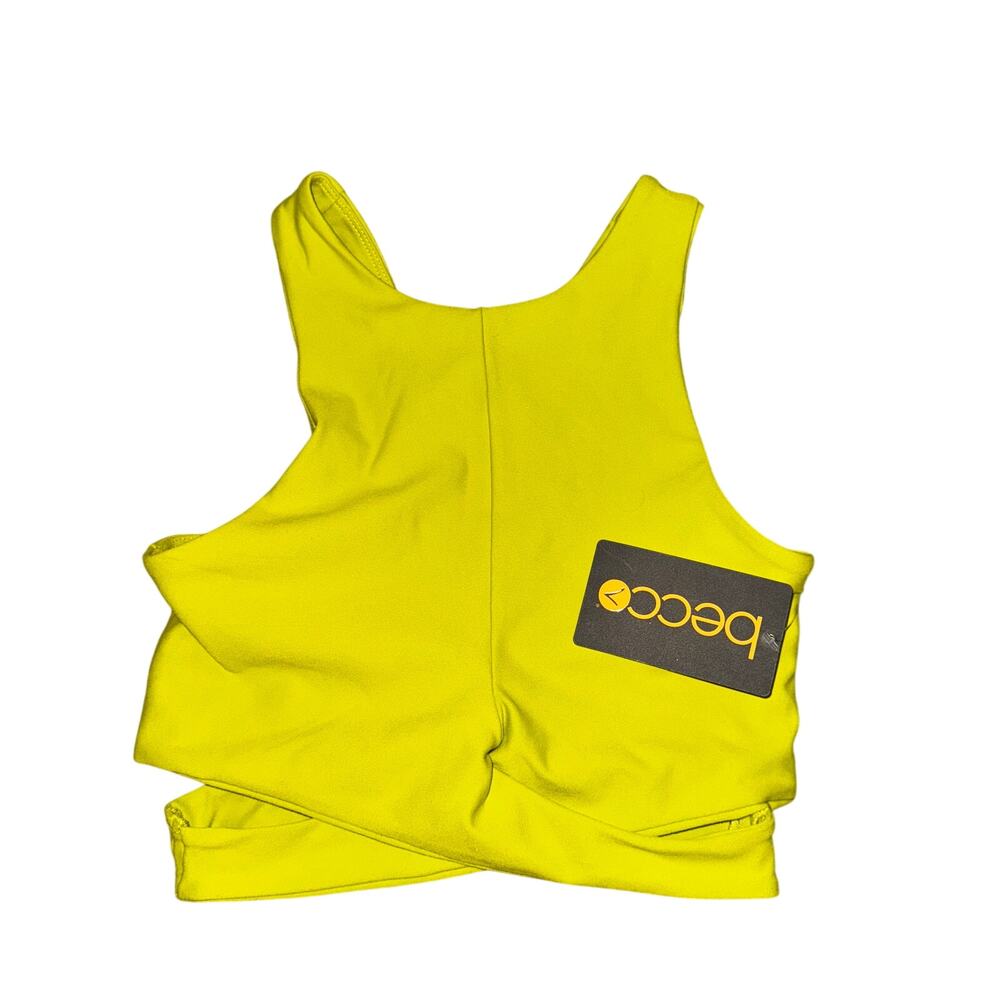 Becca Cross Front Sports Bra Crop Top Womens Size S Yellow Keyhole Racerback NWT